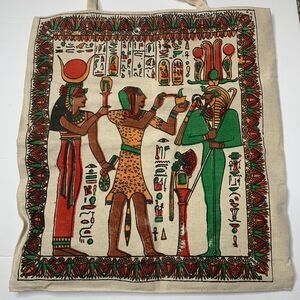 Vintage Egyptian Canvas Tote Bag  Colorful Graphics 16x15